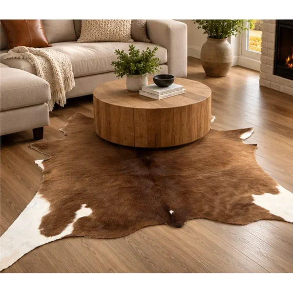 Calf hide rug rich brown - living room
