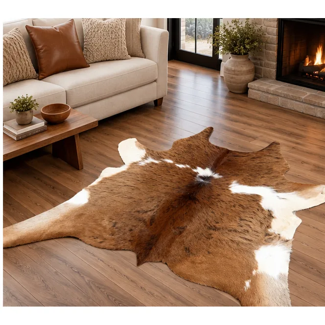 Calf hide rug brown and white - living room