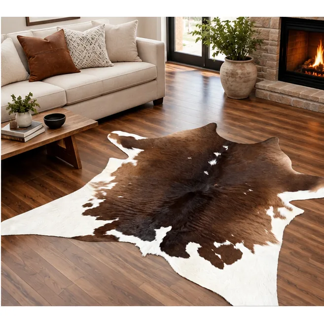 Calf hide rug ombre brown and white - living room