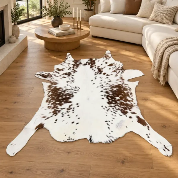 Calf hide rug brown white speckled - living room