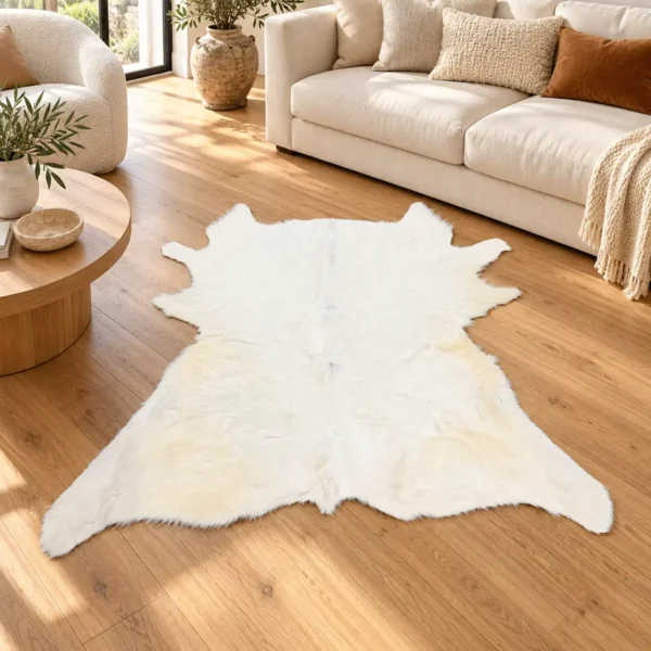 Calf hide rug solid white - living room