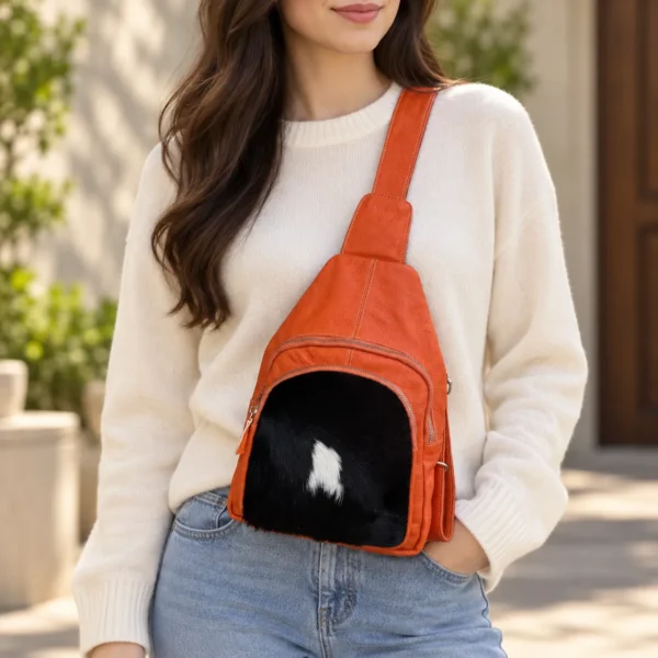 Rust Orange Leather Sling Bag | Cowhide Crossbody Australia