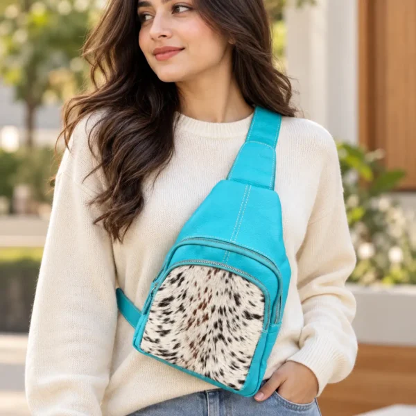 Turquoise Blue Leather Sling Bag | Cowhide Crossbody Australia