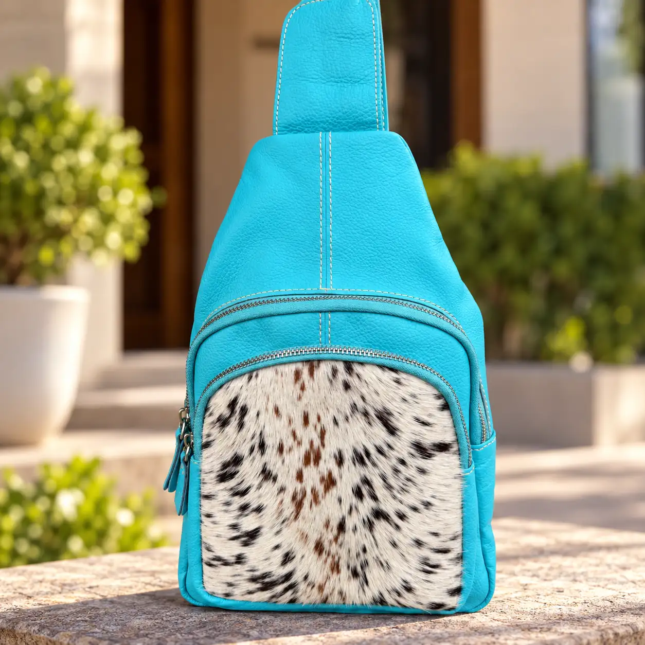 Turquoise Blue Leather Sling Bag | Cowhide Crossbody Australia
