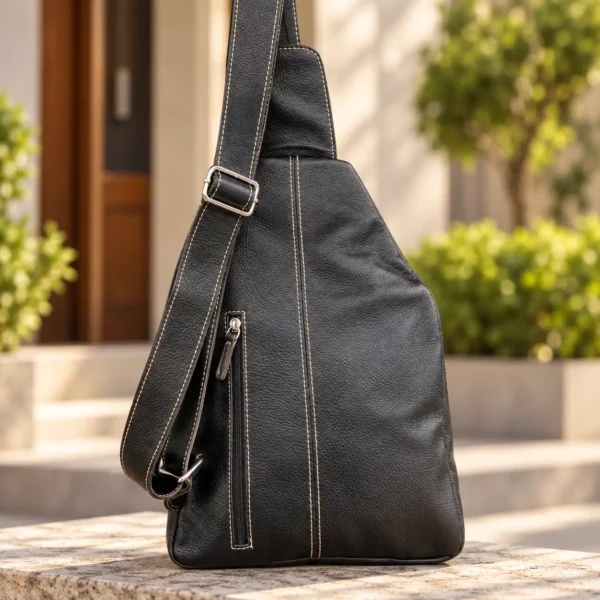 Black Leather Sling Bag | Cowhide Crossbody Sling Australia
