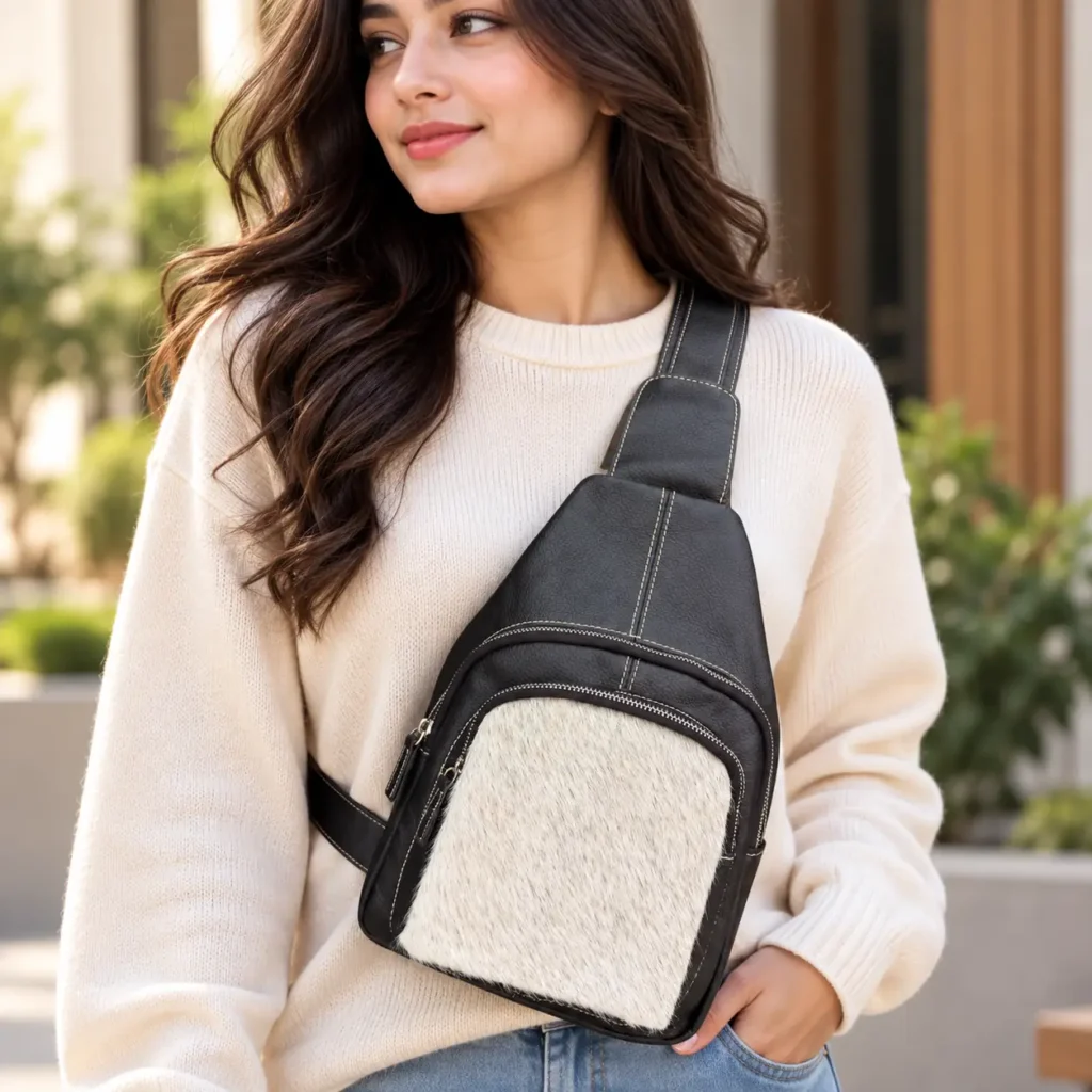 Black Leather Sling Bag | Cowhide Crossbody Sling Australia