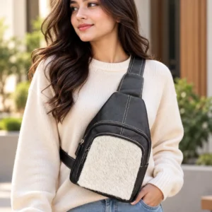 Black Leather Sling Bag | Cowhide Crossbody Sling Australia