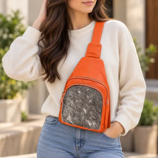 Orange Leather Sling Bag | Cowhide Sling Crossbody Australia