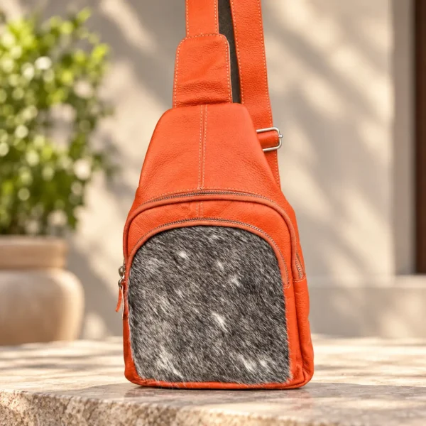 Orange Leather Sling Bag | Cowhide Sling Crossbody Australia
