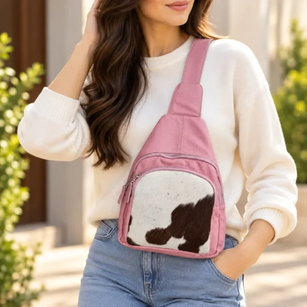 Dusty Pink Leather Sling Bag | Cowhide Crossbody Australia