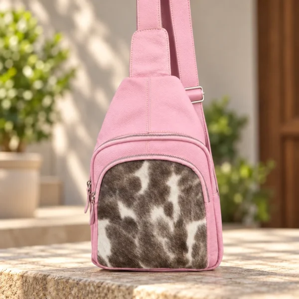 Pastel Pink Leather Sling Bag | Cowhide Sling Australia