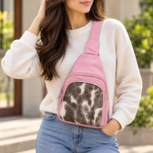 Pastel Pink Leather Sling Bag | Cowhide Sling Australia