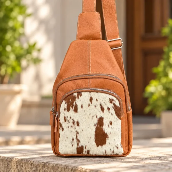 Cognac Leather Sling Bag | Cowhide Crossbody Sling Australia