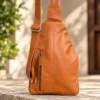 Cognac Leather Sling Bag | Cowhide Crossbody Sling Australia