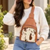 Cognac Leather Sling Bag | Cowhide Crossbody Sling Australia