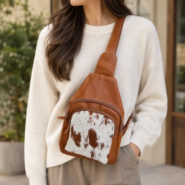Cognac Brown Leather Sling Crossbody | Cowhide Bag Australia