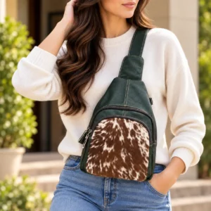 Dark Green Leather Sling Crossbody | Cowhide Sling Australia