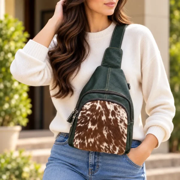 Dark Green Leather Sling Crossbody | Cowhide Sling Australia