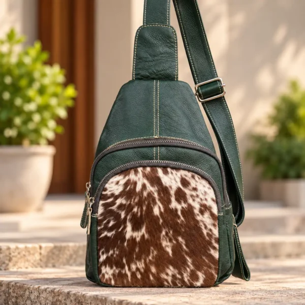 Dark Green Leather Sling Crossbody | Cowhide Sling Australia